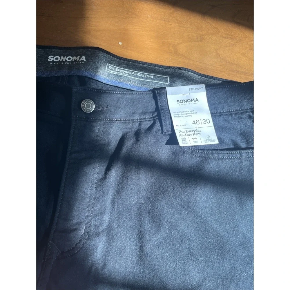 Sonama Black All Day Pants Straight Big & Tall Size 46x30